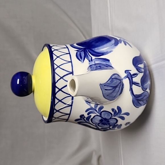1995 Enesco Citron Otagiri  Teapot Blue Flowers Yellow Lid - Picture 2 of 8